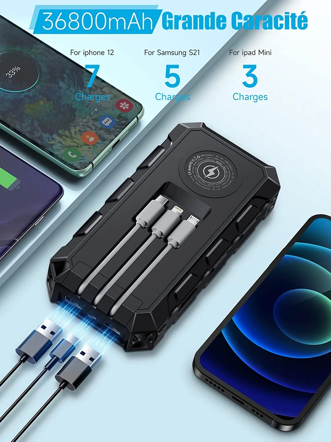 Batterie externe 36000mAh solaire – Image 4