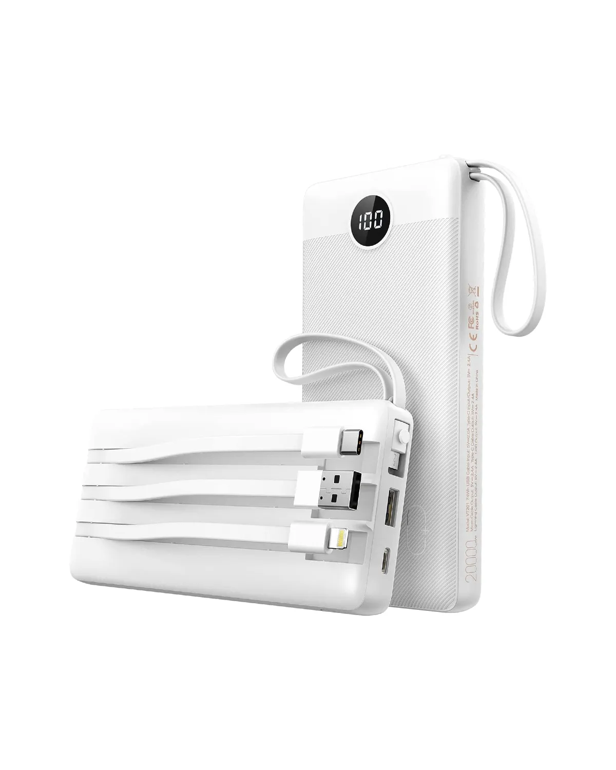 Batterie Portable 20000 mAh Câbles Intégrés – Image 2