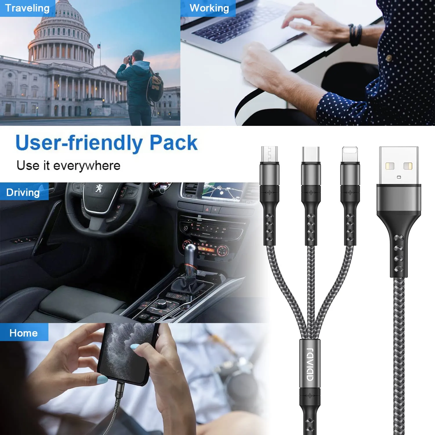 Câble Universel Type-C / Micro-USB / Lightning – Image 5