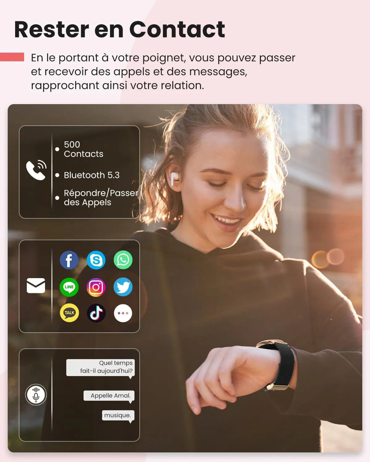Montre Connectée Femme Bracelet Acier Noir – Image 5