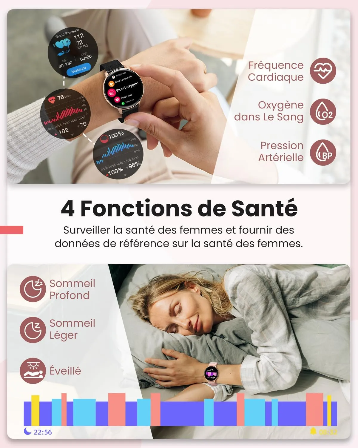Montre Connectée Femme Bracelet Acier Noir – Image 2