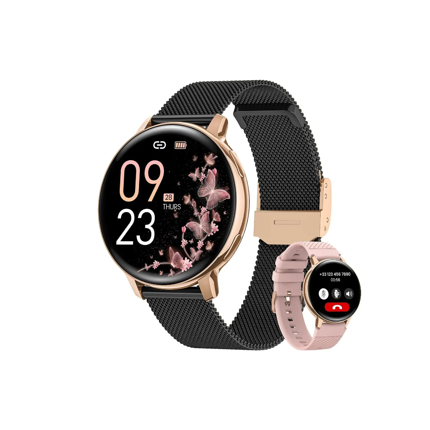 Montre Connectée Femme Bracelet Acier Noir
