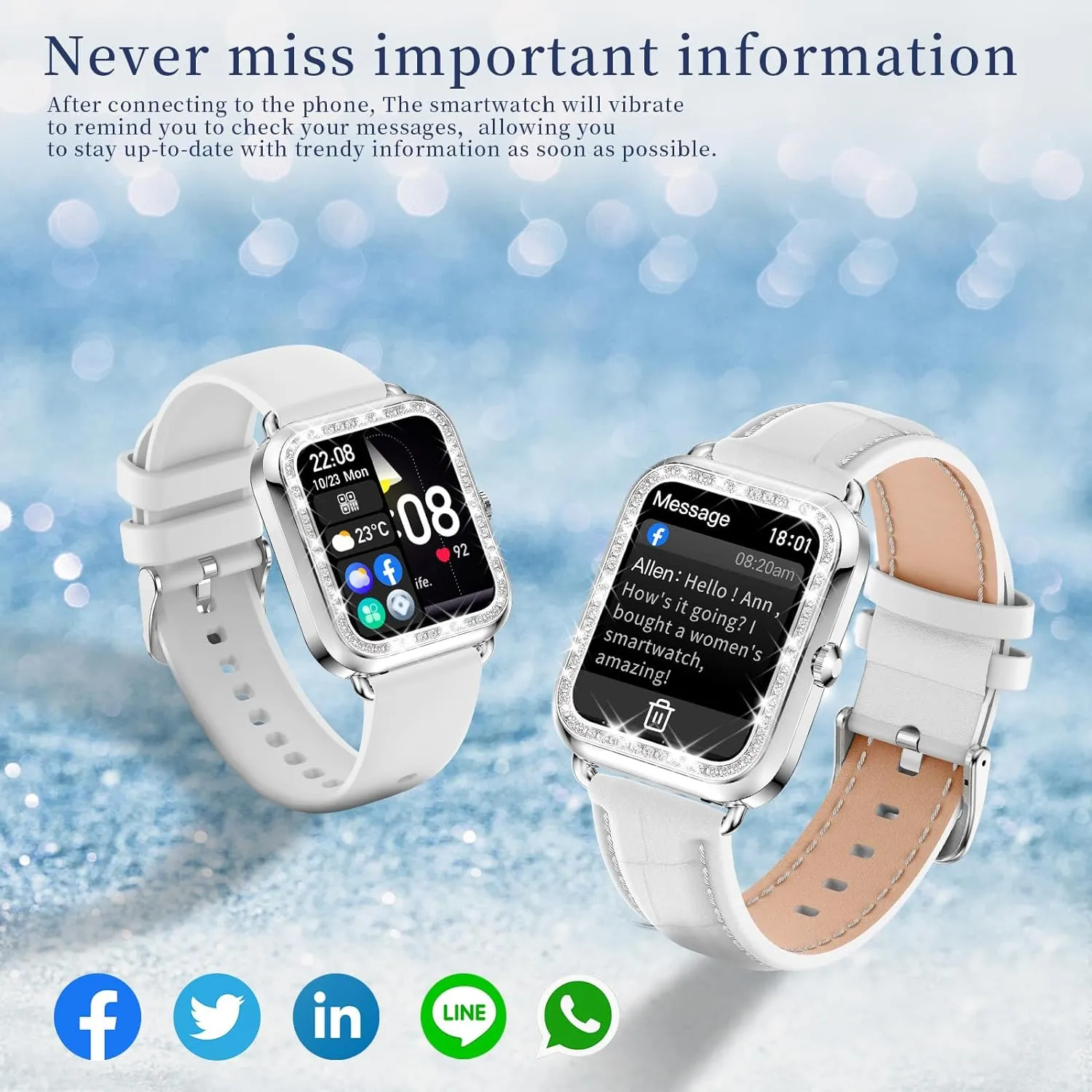 Montre Connectée Femme Bracelet Cuir – Image 7