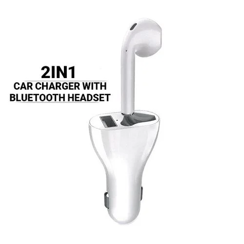 Chargeur Oreillette – Auto – Bluetooth 2En1 – 2.4A – Blanc – Image 2