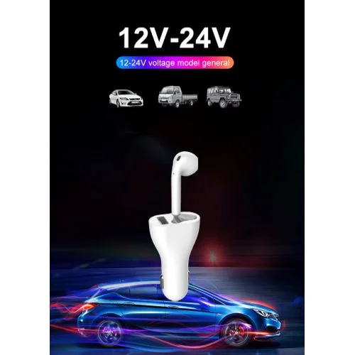Chargeur Oreillette – Auto – Bluetooth 2En1 – 2.4A – Blanc – Image 5