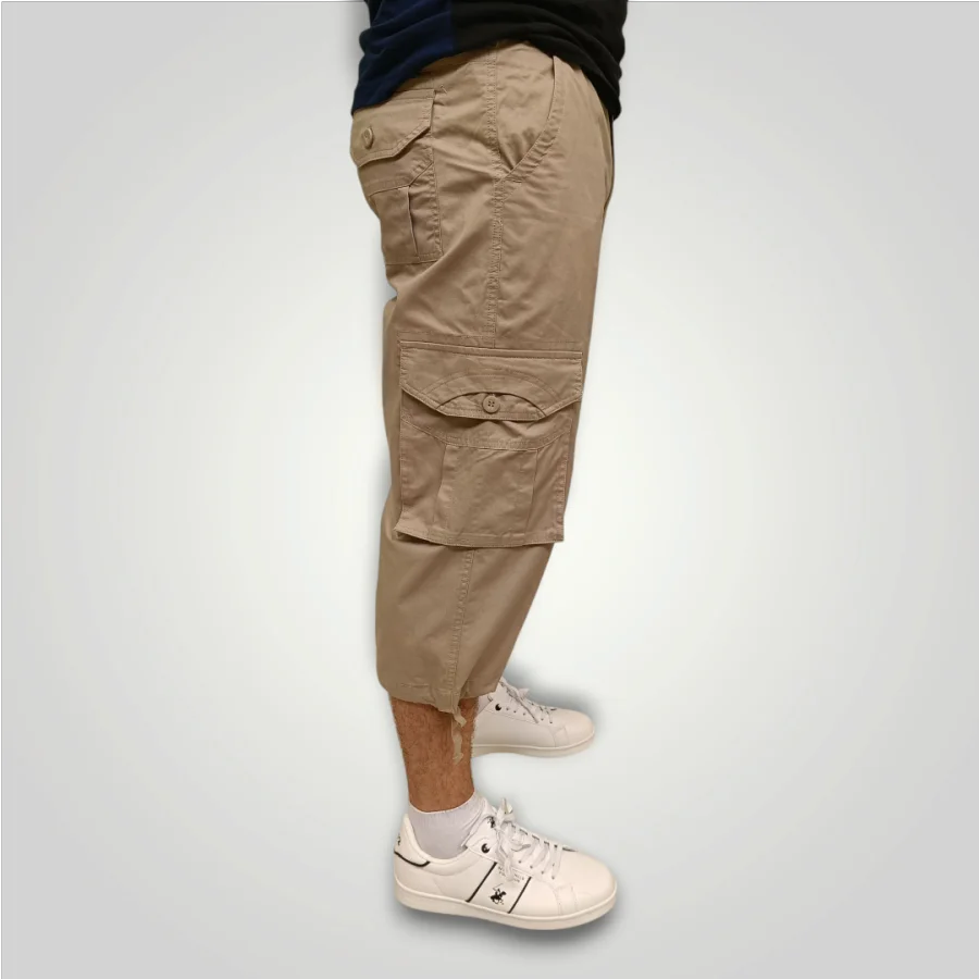 Pantacourt Cargo En Toile 3/4 Multi-Poches – CrossBy MA-04 – Beige – Image 3