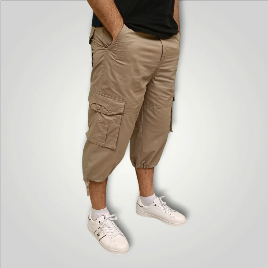 Pantacourt Cargo En Toile 3/4 Multi-Poches – CrossBy MA-04 – Beige – Image 2