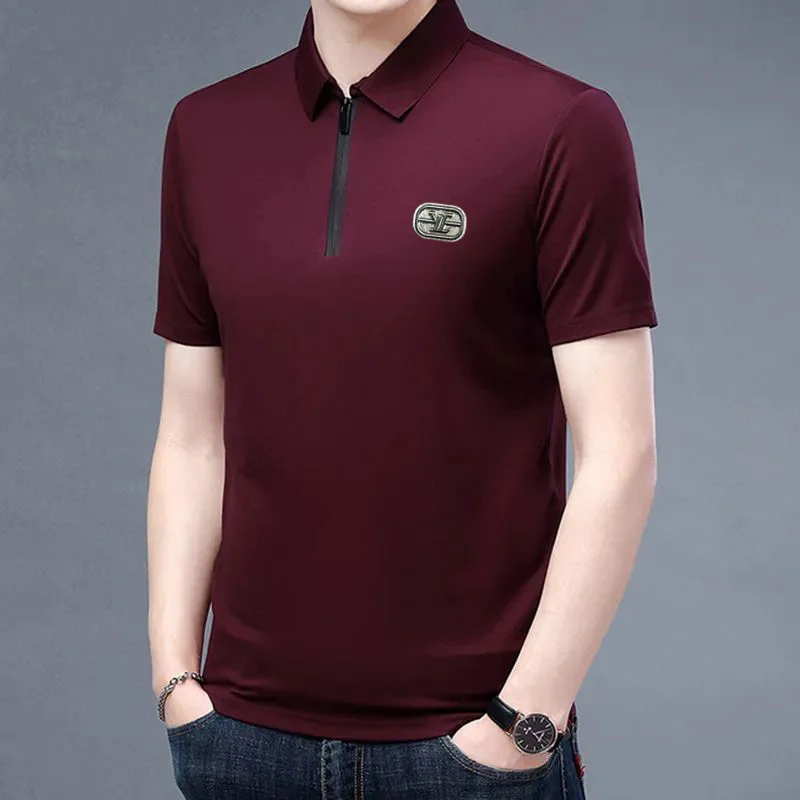 Polo Zippé Décontracté à Manches Courtes – Coupe Slim – Grenat – Image 2